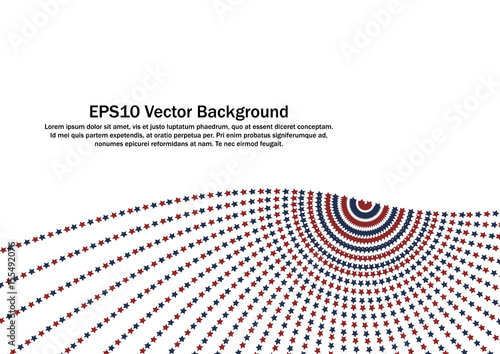 Wave of red and blue stars abstract pattern design. Star line up in curvy pattern background and border