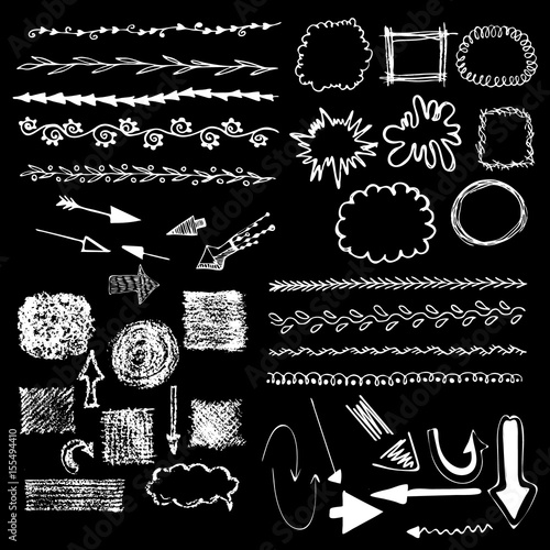 Billede på lærred Vector hand drawn and digital collection of different speech bubbles, text dividers and decorations, arrows and markers