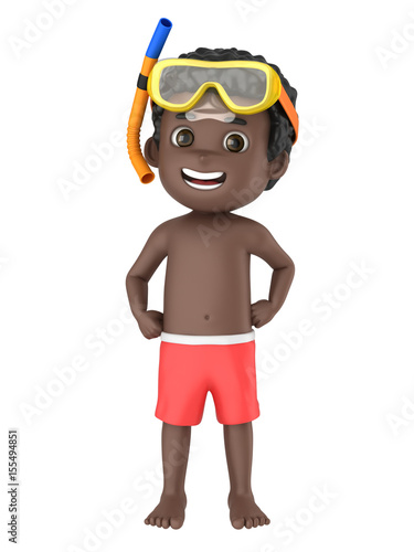 3d render of a kid wearing swimwear and goggles © Gouraud Studio