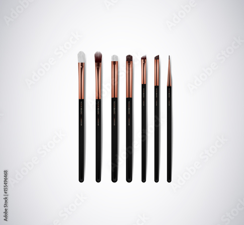 Professional Makeup Brushes kit. For concealer Powder Blush, Eye Shadow or Brow isolated. Brand templates.