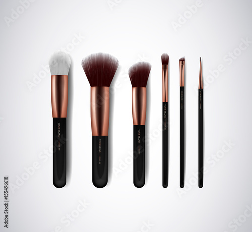 Professional Makeup Brushes kit. For concealer Powder Blush, Eye Shadow or Brow isolated. Brand templates.