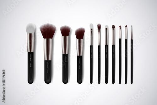 Professional Makeup Brushes kit. For concealer Powder Blush, Eye Shadow or Brow isolated. Brand templates.