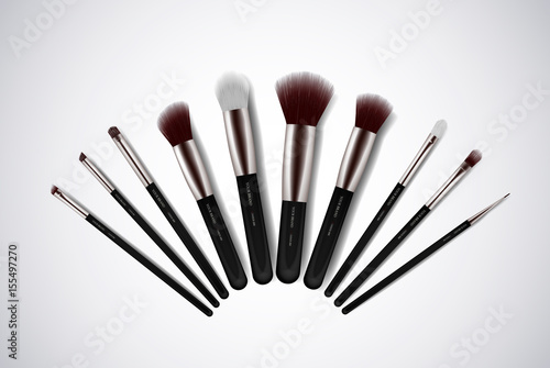 Professional Makeup Brushes kit. For concealer Powder Blush, Eye Shadow or Brow isolated. Brand templates.