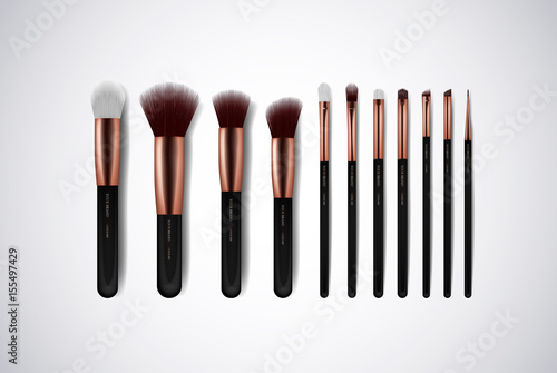 Professional Makeup Brushes kit. For concealer Powder Blush, Eye Shadow or Brow isolated. Brand templates.