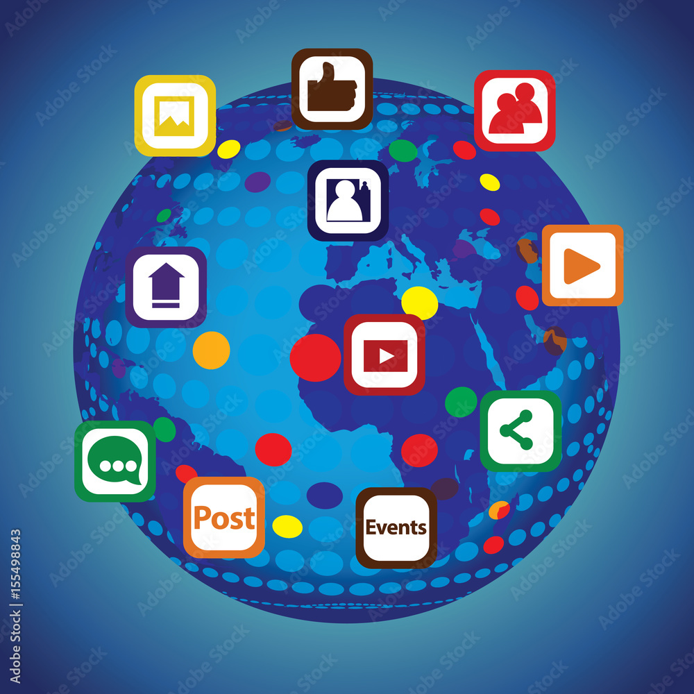 Global illustration of social media operations with colorful icons
Global illustration of social media operations with colorful icons