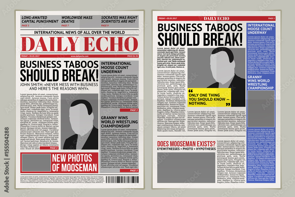 Vector illustration of a daily newspaper template, tabloid, layout