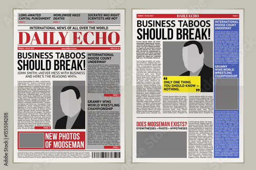 Vector illustration of a daily newspaper template, tabloid, layout posting reportage