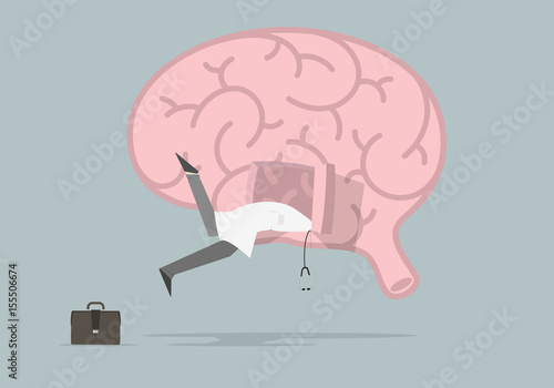 Brain Diseases Research Concept: Doctor looking inside a brain.