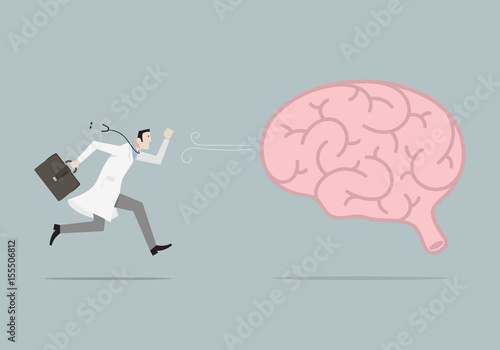 Brain Diseases Research Concept: doctor run after a brain.