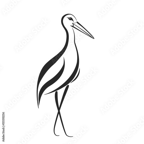 Stylized stork, heron or crane label