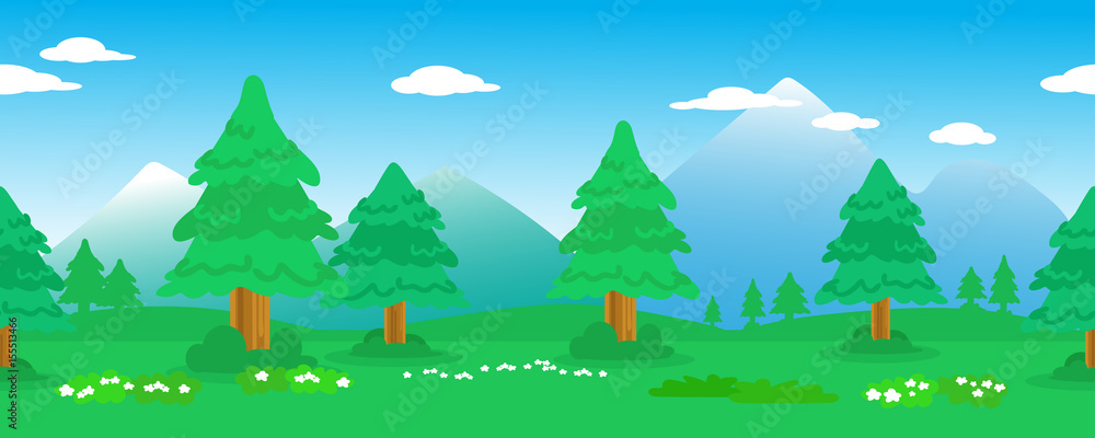 Pines seamless line in mountain landscape