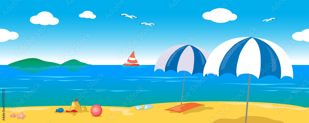 Relaxing sea lanscape, seamless line vector