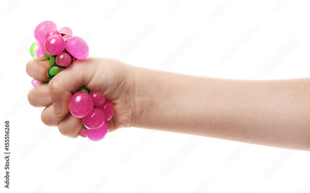 Female hand with stress ball on white background Female hand with stress ball on white background