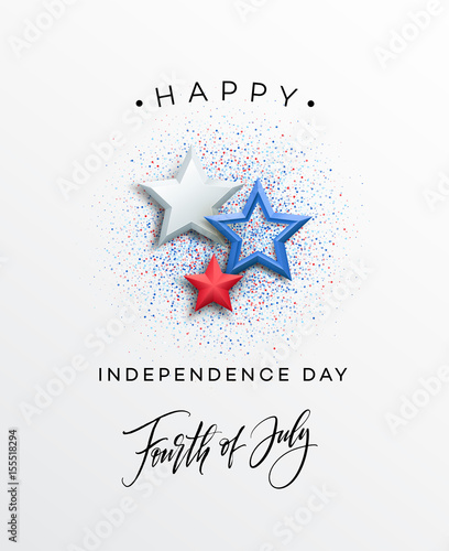 Fourth of July celebration banner, greeting card design. Happy independence day of United States of America hand lettering. USA freedom background. Vector illustration