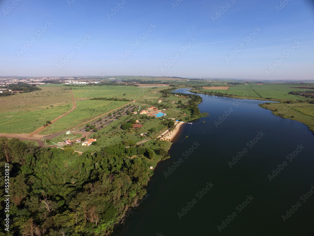 Aerial view of the Ecological Park  in Sertaozinho city, Sao Paulo, Brazil