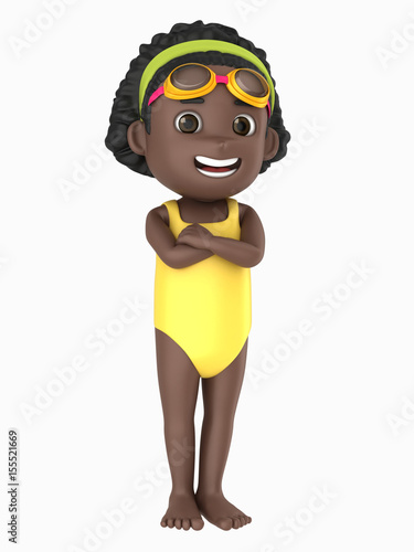 3d render of a kid wearing swimsuit and goggles © Gouraud Studio