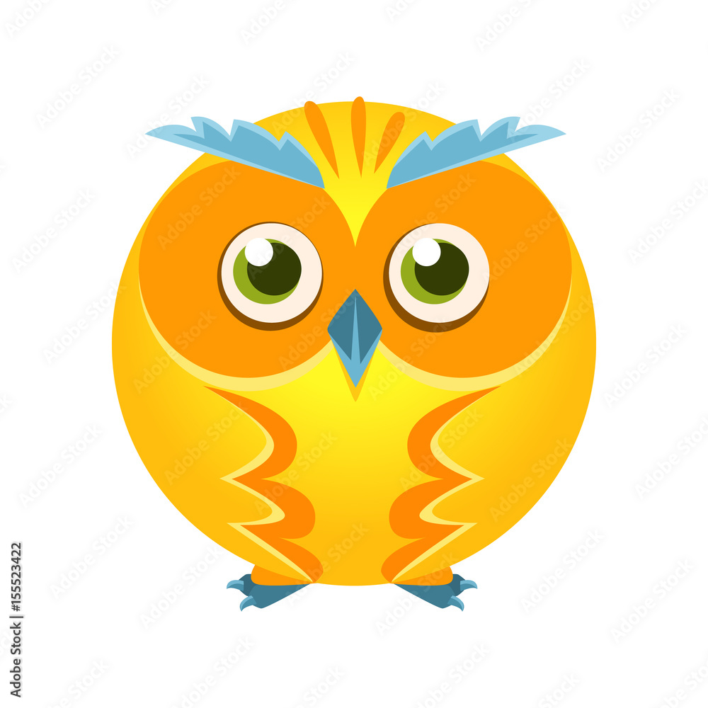 Cute yellow geometric owl bird, colorful cartoon character vector Illustration