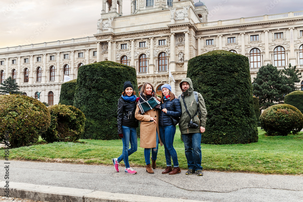 Multi-ethnic Group Of Friends Having Fun while travelling in Europe, Vienna
