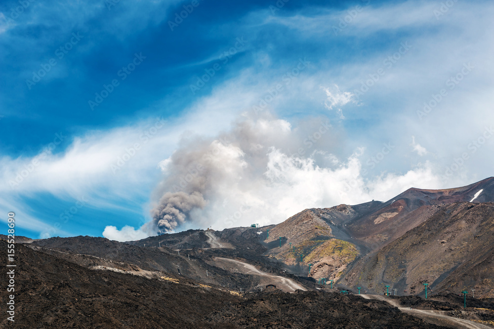 Ash cloud above a volcanic vent