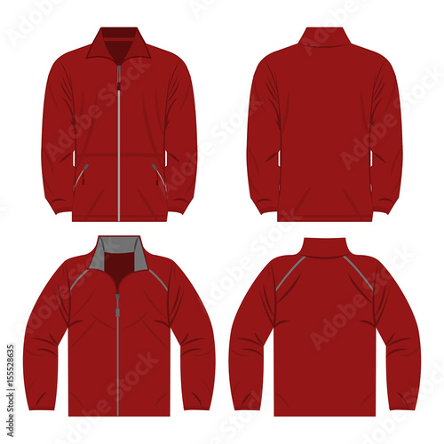 dark red color autumn fleece jacket and sport jacket set isolated vector on the white background