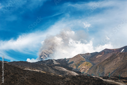 Ash cloud above a volcanic vent