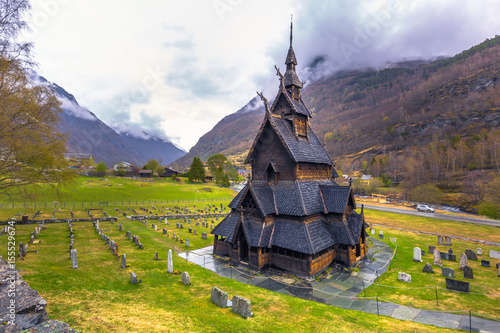 Borgund, Norway - May 14, 2017: The Stave Church of Borgund in Laerdal, Norway photo