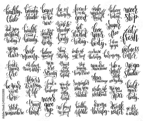 set of 50 hand lettering inscriptions about fitness