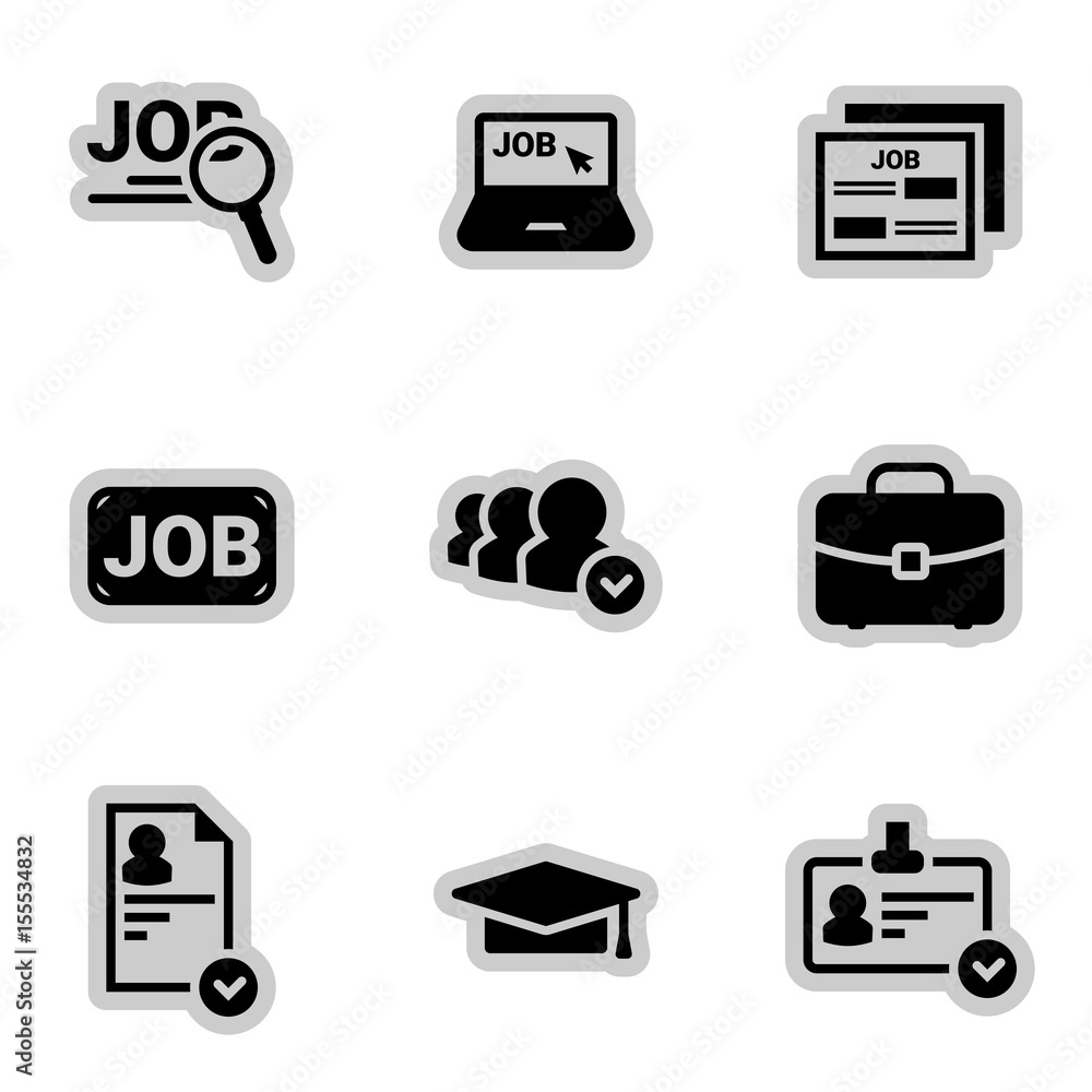 Icons for theme Work, search, job interview, employee, vector, icon, set. White background Icons for theme Work, search, job interview, employee, vector, icon, set. White background