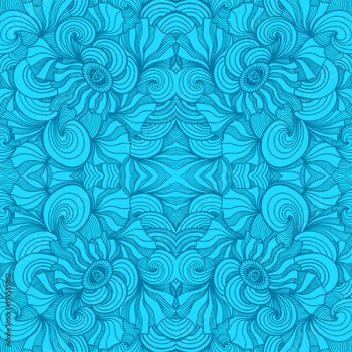 Abstract Zen-doodle seamless pattern in  blue colors for  decoration cosmetic perfume textile clothes package