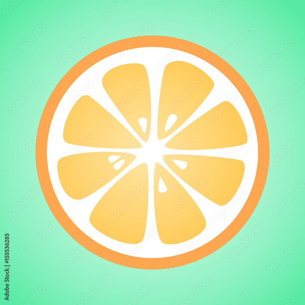 Slice of orange on green background. Vector illustration. Slice of orange on green background. Vector illustration.