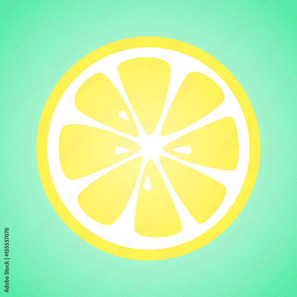 Slice of lemon on green background. Vector illustration. Slice of lemon on green background. Vector illustration.