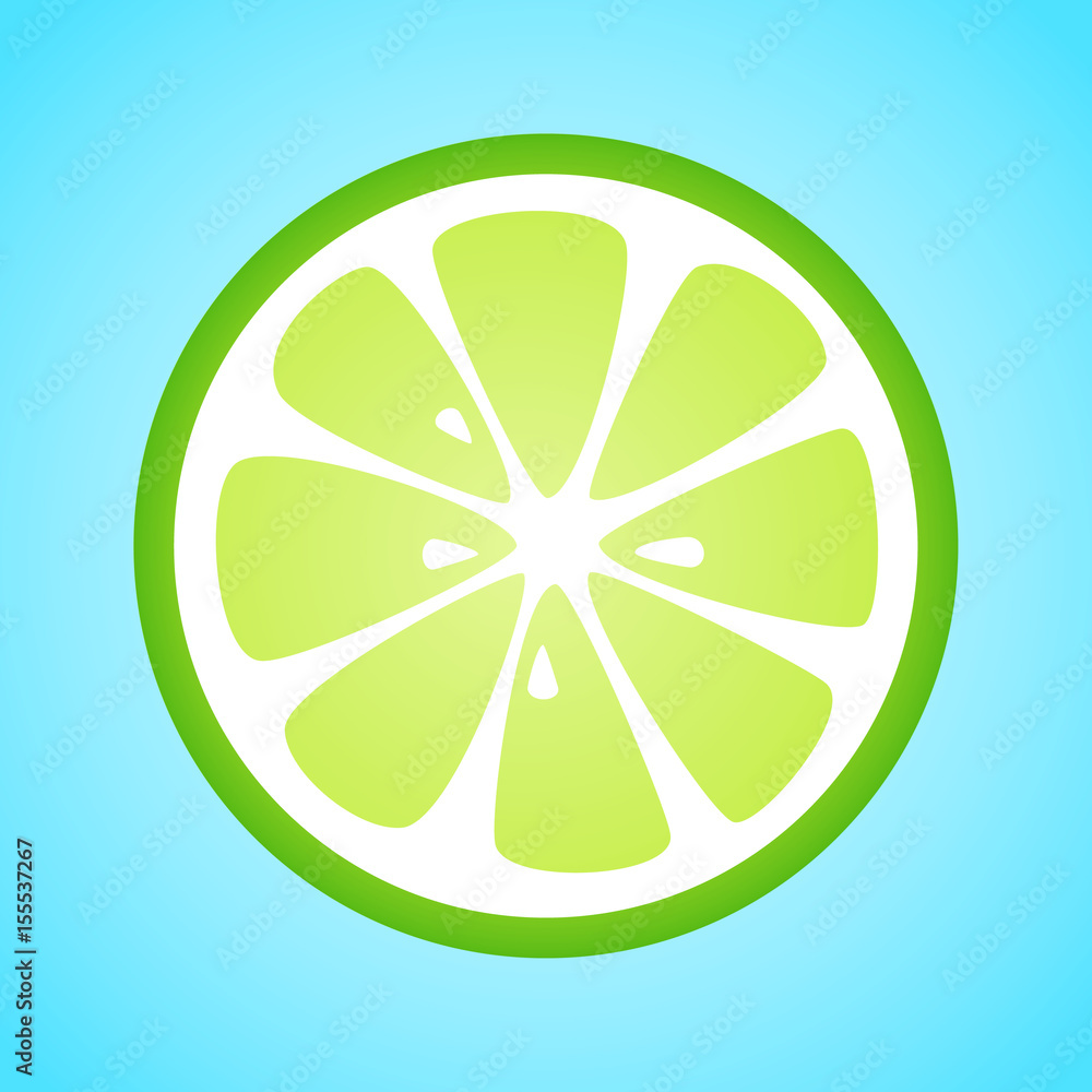 Slice of lime on blue background. Vector illustration. Slice of lime on blue background. Vector illustration.