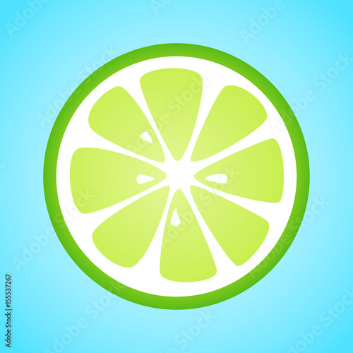 Slice of lime on blue background. Vector illustration.