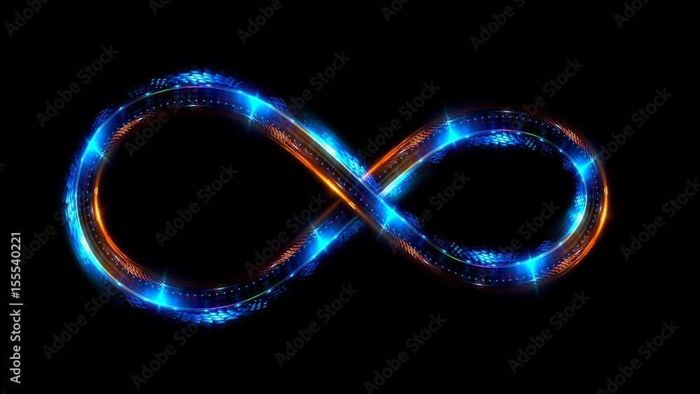 Lighting 3d infinity symbol. Beautiful glowing signs..Sparkling rings ...