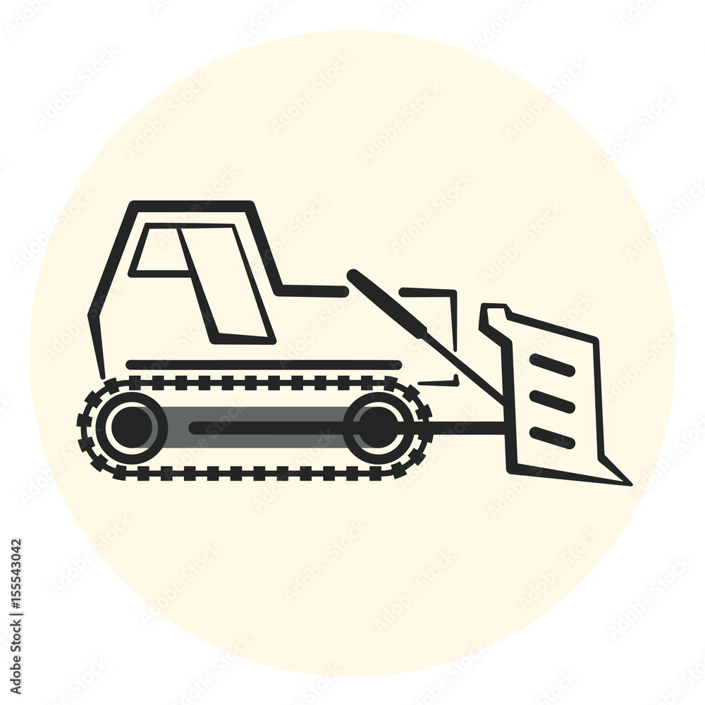 Outline earth mover icon, bulldozer icon, flat transport object Outline earth mover icon, bulldozer icon, flat transport object