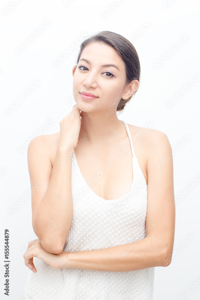 Beautiful Asian Woman Face Portrait Beauty Skin Care Concept. Fashion Beauty Model isolated on white Beautiful Asian Woman Face Portrait Beauty Skin Care Concept. Fashion Beauty Model isolated on white