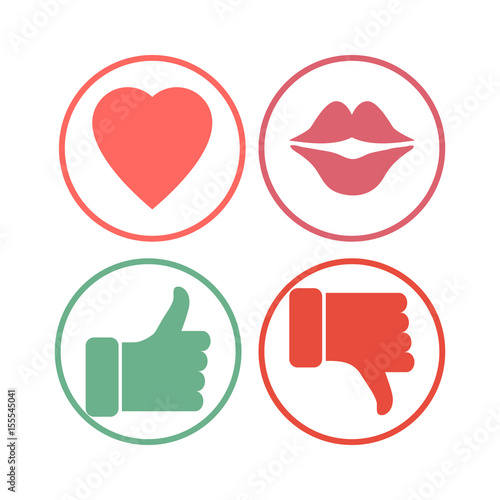 Heart, lips, thumb up and down icons