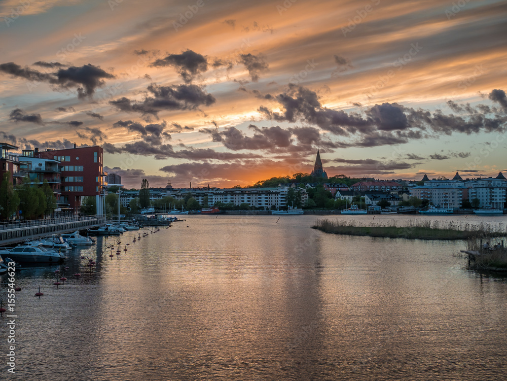 View of Sunset in Södermalm from Hammarby Sjöstad, Stockholm