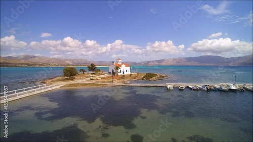 Drone flight over the main village on the island of Elafonisos in Greece