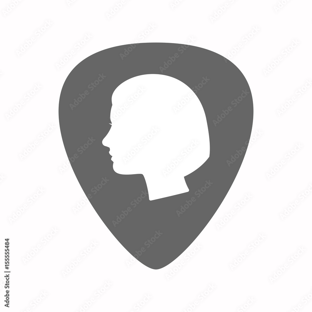 Isolated guitar plectrum with a female head Isolated guitar plectrum with a female head