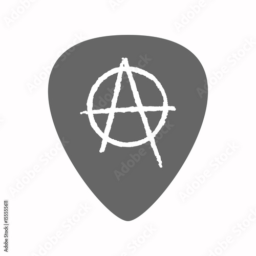 Isolated guitar plectrum with an anarchy sign