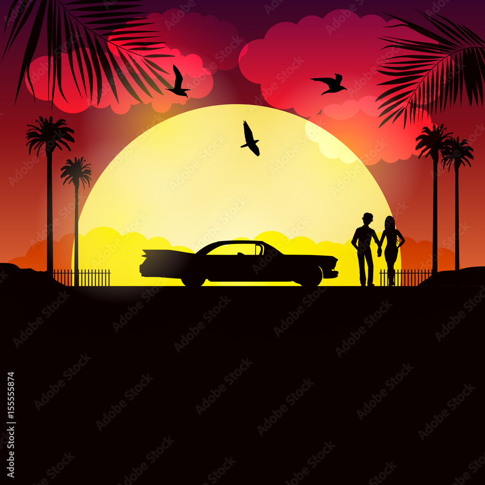 Φωτογραφία Wedding sunny couple in Cuba near the sea and their car in evening