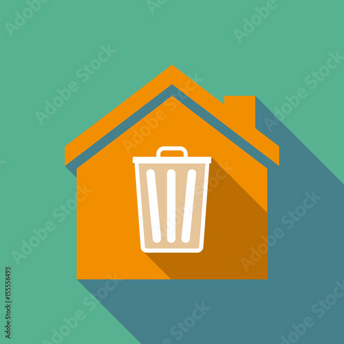 Long shadow house with a trash can