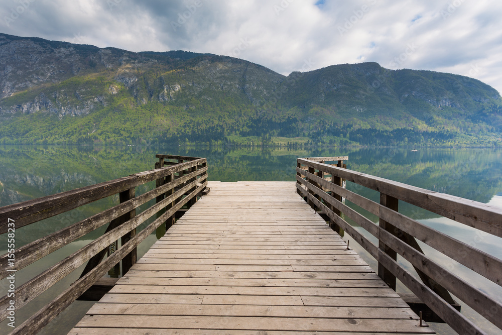 Pier on the beautiful lake Bohinj, Julian Alps, Slovenia