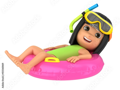 Εκτύπωση καμβά 3d render of a kid wearing swimsuit and goggles relaxing on top of a floater