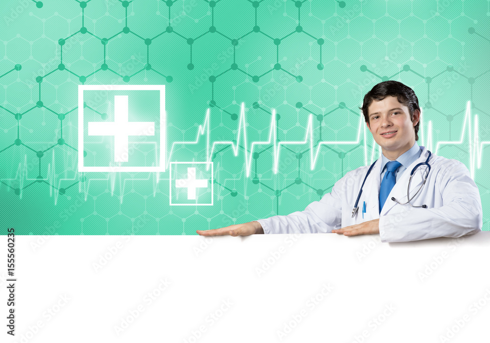 Doctor with banner Doctor with banner