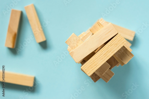 Jenga board game. Tower from wooden blocks.