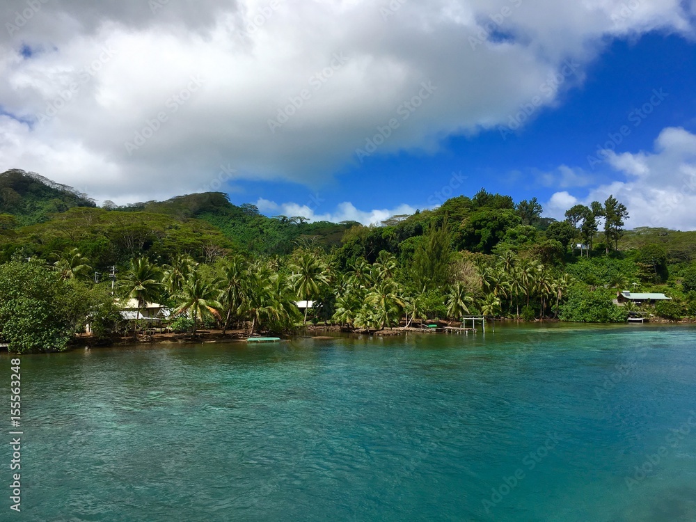 View at the coast of Huahine Iti at the Maroe bridge, Huahine, Tahiti, French Polynesia