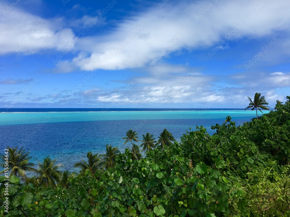 Beautiful view on the turquoise lagoon of Huahine, Tahiti, French Polynesia