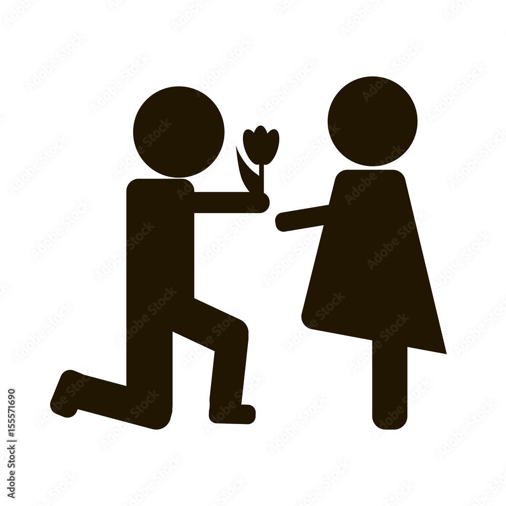The man gives the woman flowers. Icon on white background. Vector. The man gives the woman flowers. Icon on white background. Vector.